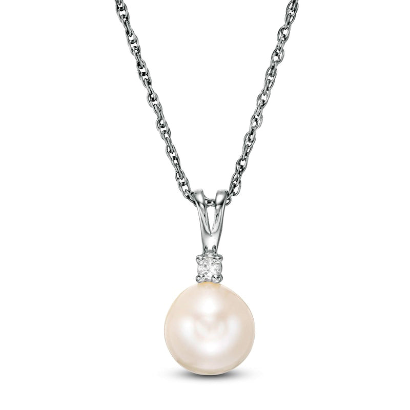 7.0mm Cultured Freshwater Pearl and Lab-Created White Sapphire Pendant in Sterling Silver