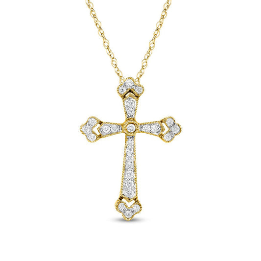 0.2 CT. T.W. Natural Diamond Antique Vintage-Style Cross Pendant in 10K Yellow Gold
