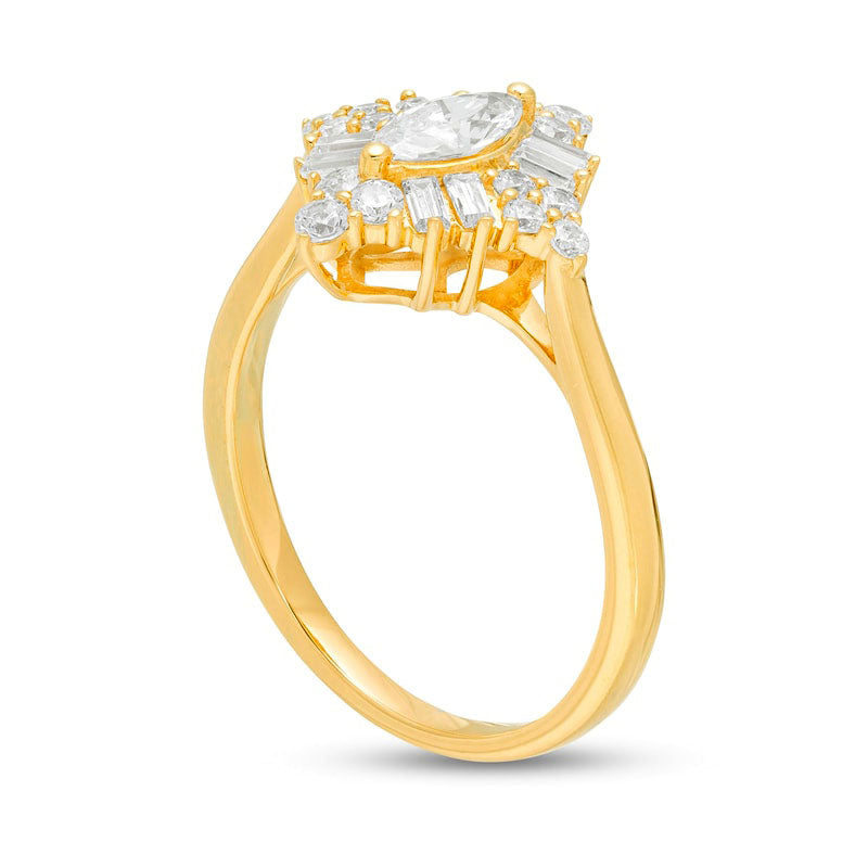 1.0 CT. T.W. Marquise Natural Diamond Starburst Frame Engagement Ring in Solid 14K Gold