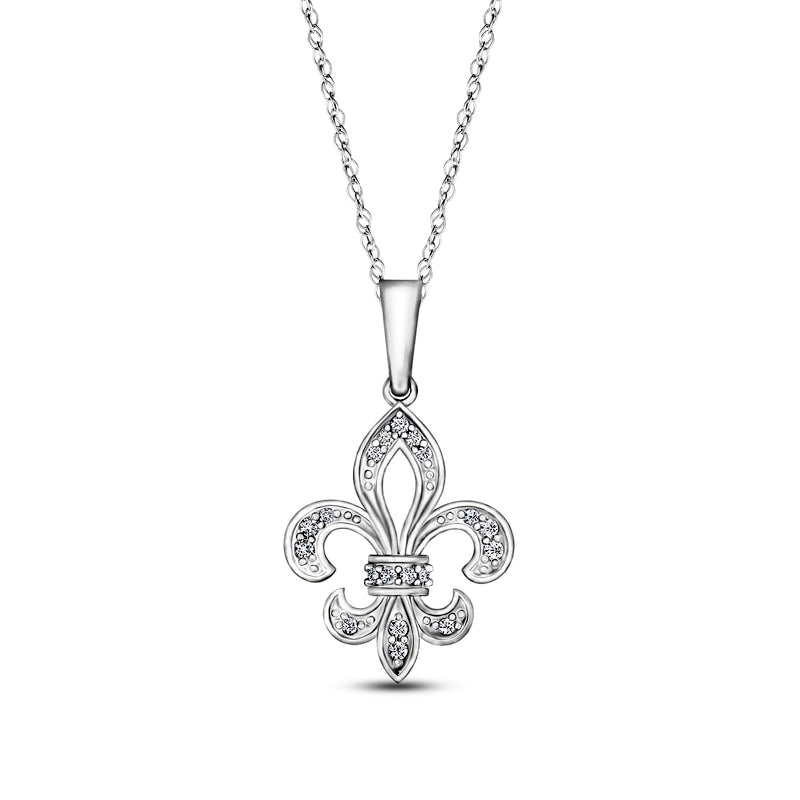 0.1 CT. T.W. Natural Diamond Fleur-de-Lis Pendant in Sterling Silver