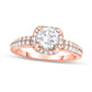 1.0 CT. T.W. Natural Diamond Frame Double Row Engagement Ring in Solid 14K Rose Gold