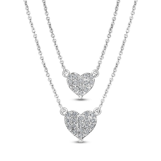 0.1 CT. T.W. Natural Diamond Double Strand Heart Necklace in Sterling Silver