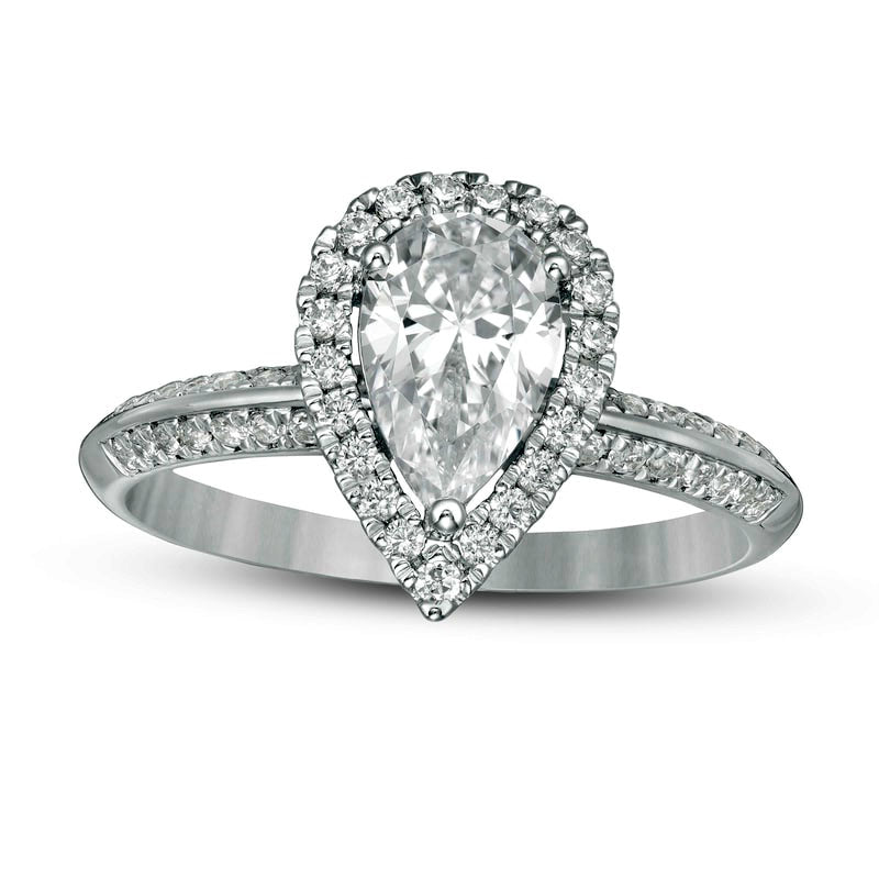 1.33 CT. T.W. Certified Pear-Shaped Natural Diamond Frame Engagement Ring in Solid 14K White Gold (I/SI2)
