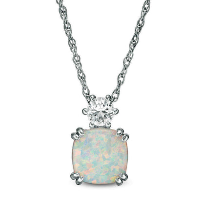 8.0mm Cushion-Cut Lab-Created Opal and White Sapphire Pendant in Sterling Silver