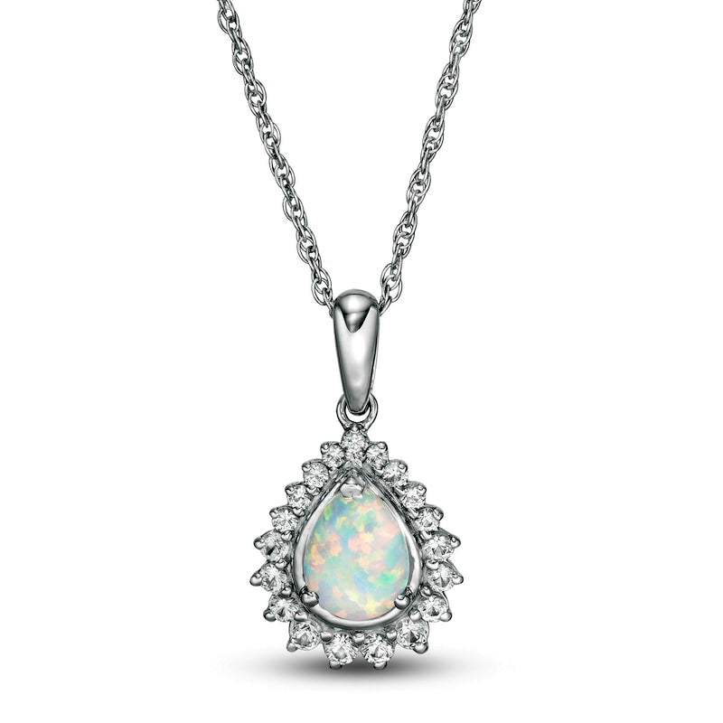 Pear-Shaped Lab-Created Opal and White Sapphire Shadow Frame Pendant in Sterling Silver