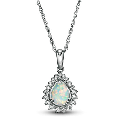Pear-Shaped Lab-Created Opal and White Sapphire Shadow Frame Pendant in Sterling Silver