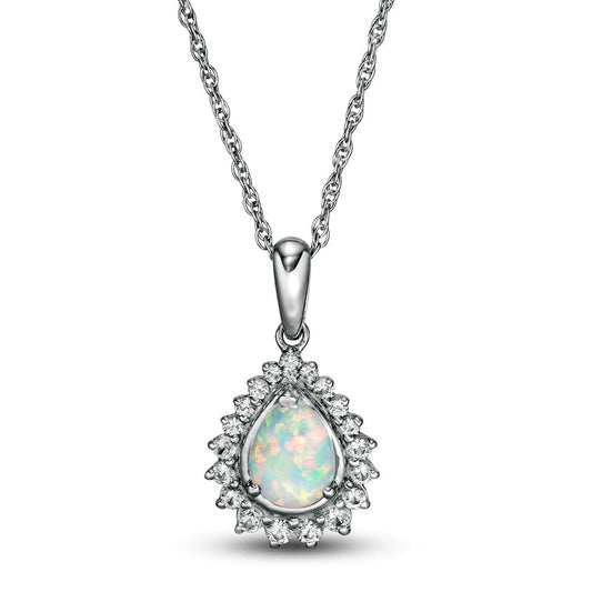 Pear-Shaped Lab-Created Opal and White Sapphire Shadow Frame Pendant in Sterling Silver