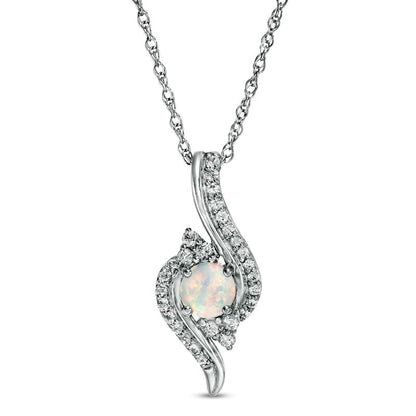 5.0mm Lab-Created Opal and White Sapphire Tri-Sides Bypass Pendant in Sterling Silver