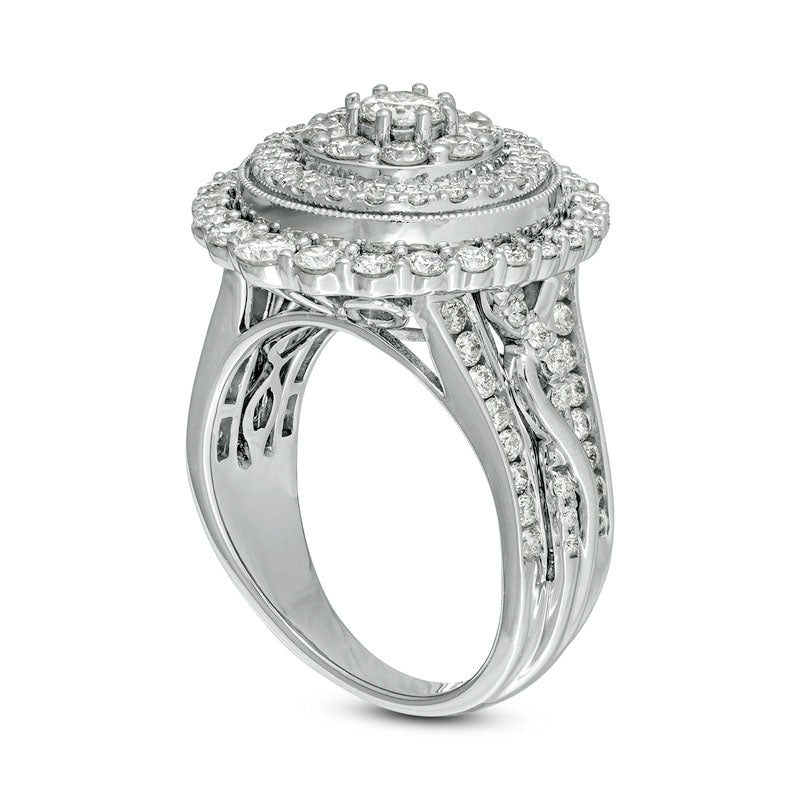 2.0 CT. T.W. Natural Diamond Triple Frame Twist Shank Engagement Ring in Solid 10K White Gold