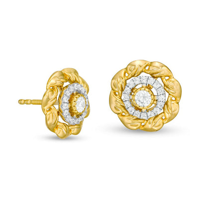 0.33 CT. T.W. Diamond Flower Frame Stud Earrings and Jacket Set in 10K Gold