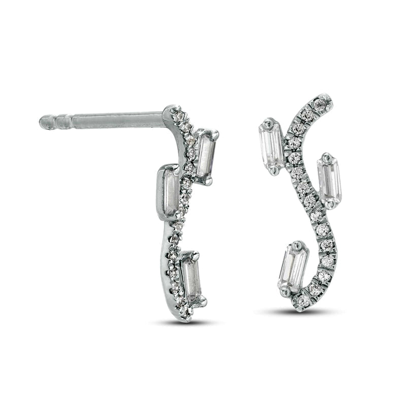 0.17 CT. T.W. Diamond Linear Wave Drop Earrings in 10K White Gold