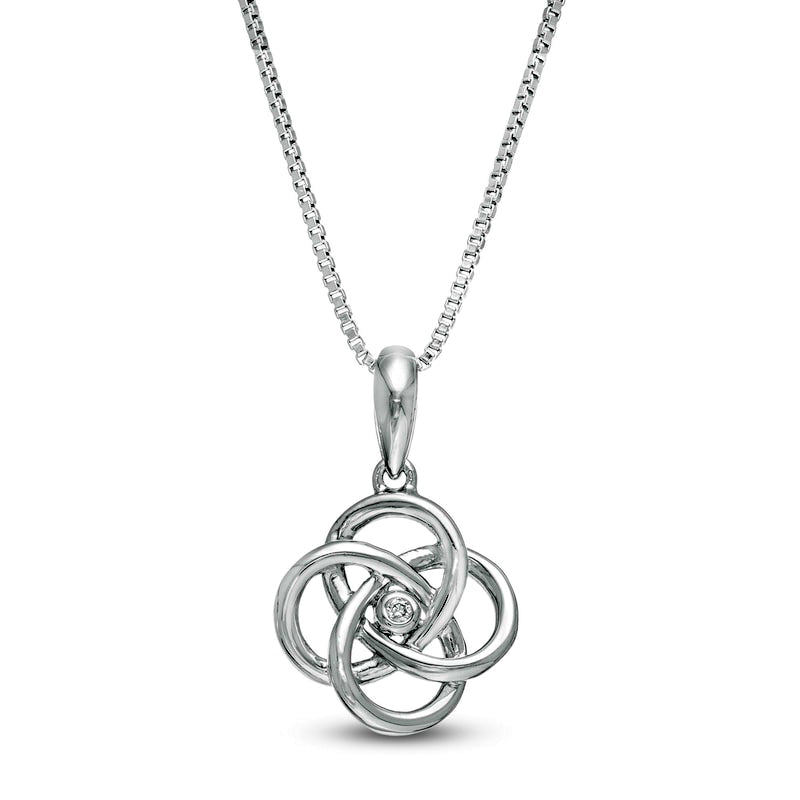 Natural Diamond Accent Solitaire Celtic Knot Pendant in Sterling Silver