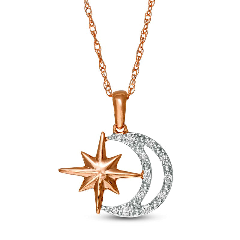 0.07 CT. T.W. Natural Diamond Star and Moon Pendant in Sterling Silver with 10K Rose Gold Plate