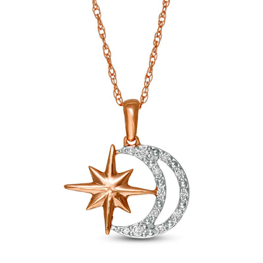 0.07 CT. T.W. Natural Diamond Star and Moon Pendant in Sterling Silver with 10K Rose Gold Plate