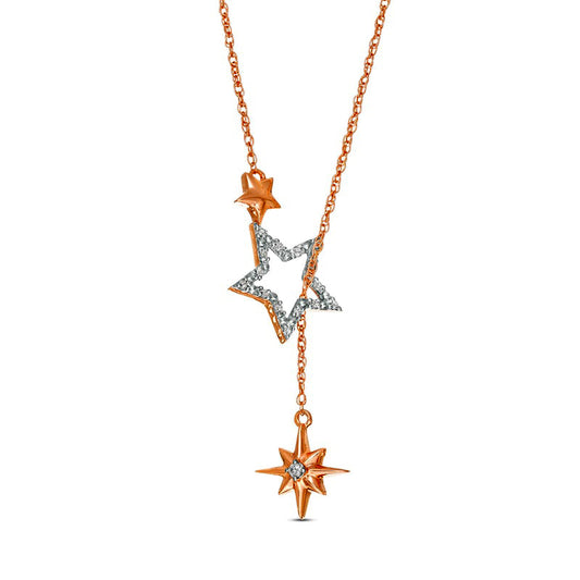 0.07 CT. T.W. Natural Diamond Star and Moon Drop Necklace in Sterling Silver with 10K Rose Gold Plate