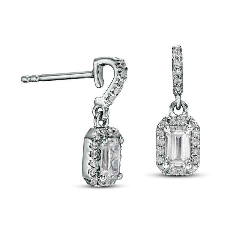 0.63 CT. T.W. Emerald-Cut Diamond Frame Drop Earrings in 14K White Gold