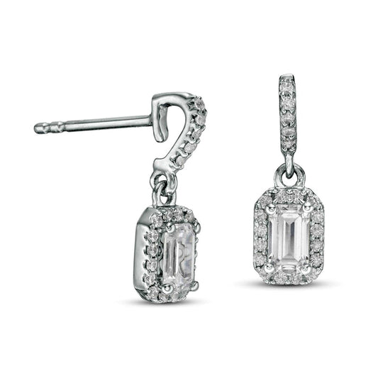 0.63 CT. T.W. Emerald-Cut Diamond Frame Drop Earrings in 14K White Gold
