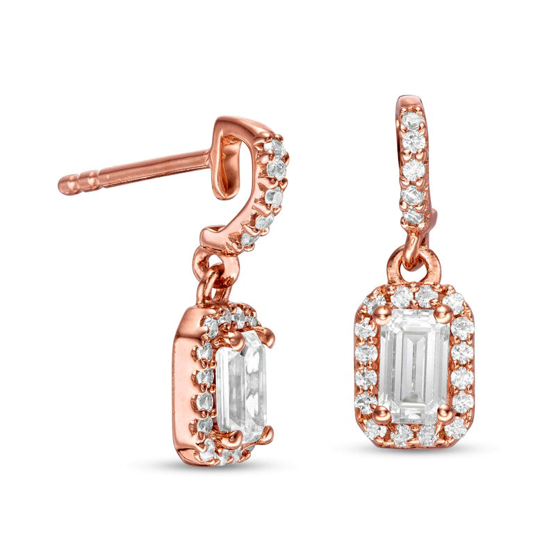 0.63 CT. T.W. Emerald-Cut Diamond Frame Drop Earrings in 14K Rose Gold