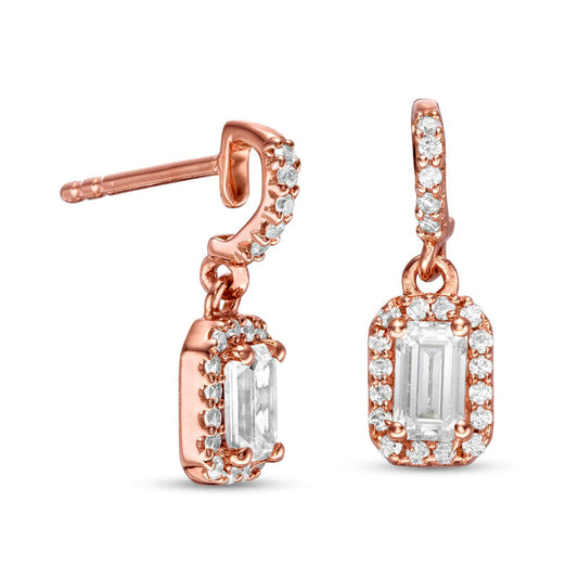 0.63 CT. T.W. Emerald-Cut Diamond Frame Drop Earrings in 14K Rose Gold