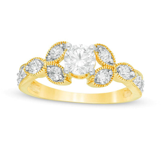 1.0 CT. T.W. Natural Diamond Tri-Sides Antique Vintage-Style Engagement Ring in Solid 10K Yellow Gold