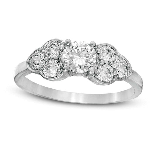 1.0 CT. T.W. Natural Diamond Tri-Sides Engagement Ring in Solid 10K White Gold