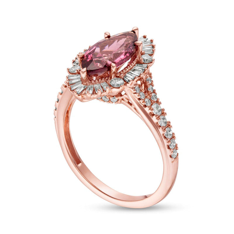 Marquise Rhodolite and 0.63 CT. T.W. Natural Diamond Sunburst Frame Ring in Solid 10K Rose Gold