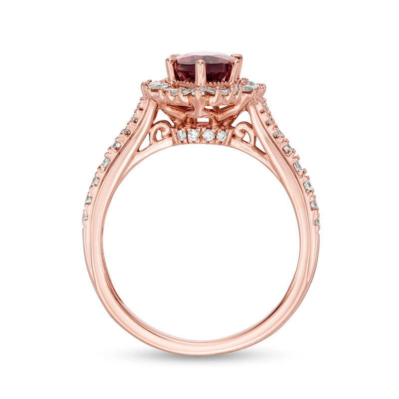 Marquise Rhodolite and 0.63 CT. T.W. Natural Diamond Sunburst Frame Ring in Solid 10K Rose Gold