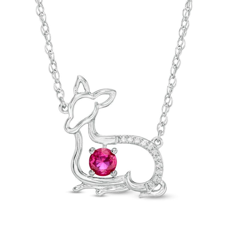 4.0mm Lab-Created Ruby and Diamond Accent Fawn Necklace in Sterling Silver
