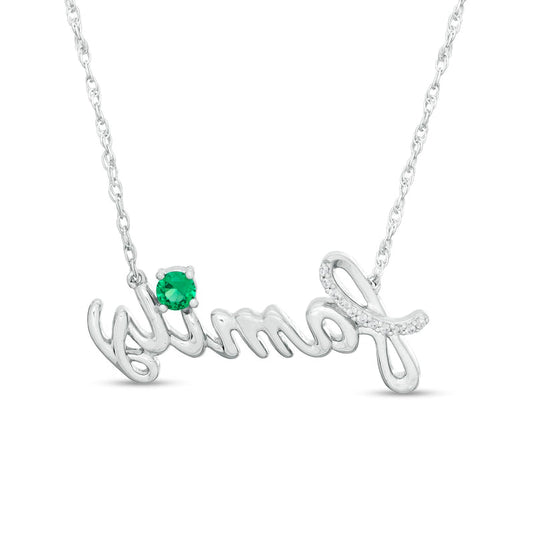 Lab-Created Emerald and Diamond Accent family" Script Necklace in Sterling Silver"