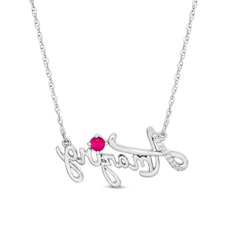 Lab-Created Ruby and Diamond Accent Amazing" Script Necklace in Sterling Silver"