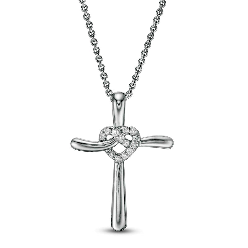 0.07 CT. T.W. Natural Diamond Cross with Heart Pendant in Sterling Silver