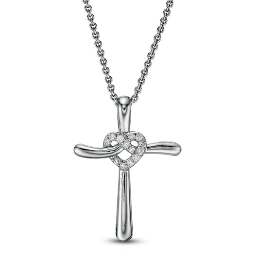 0.07 CT. T.W. Natural Diamond Cross with Heart Pendant in Sterling Silver