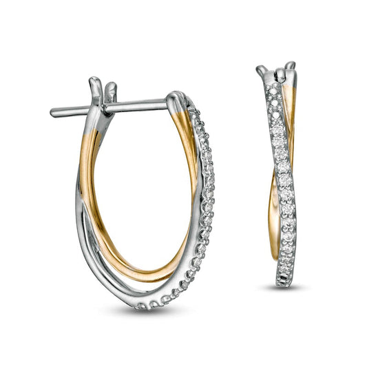 0.13 CT. T.W. Diamond Crossover Hoop Earrings in 10K Two-Tone Gold