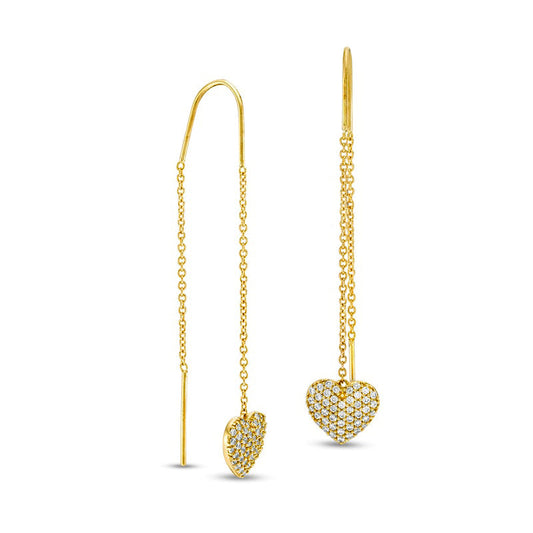 0.38 CT. T.W. Diamond Heart Threader Earrings in 10K Gold