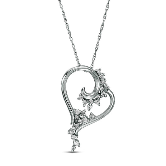 0.2 CT. T.W. Natural Diamond Scatter Tilted Heart Pendant in 14K White Gold