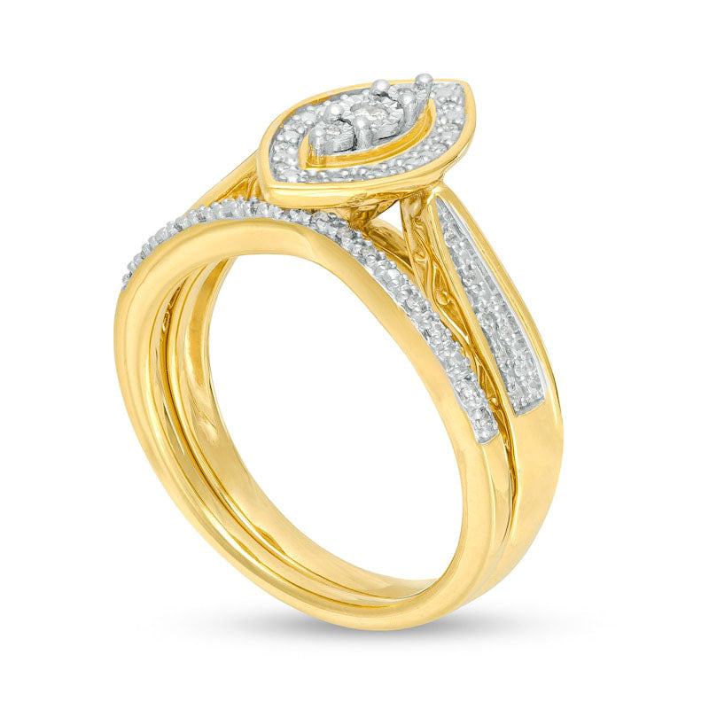 0.17 CT. T.W. Composite Natural Diamond Marquise Frame Bridal Engagement Ring Set in Sterling Silver with Solid 14K Gold Plate