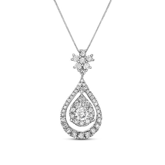 1 CT. T.W. Composite Natural Diamond Frame Teardrop Dangle Pendant in 10K White Gold