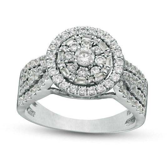 1.0 CT. T.W. Natural Diamond Triple Frame Multi-Row Engagement Ring in Solid 10K White Gold