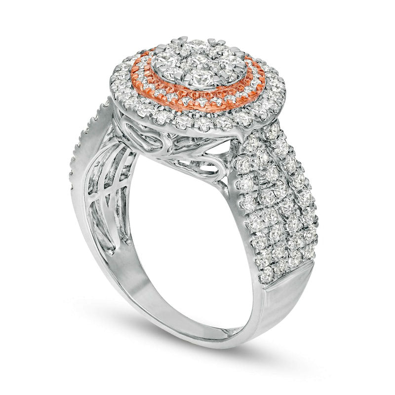 1.5 CT. T.W. Composite Natural Diamond Double Frame Multi-Row Engagement Ring in Solid 10K Two-Tone Gold