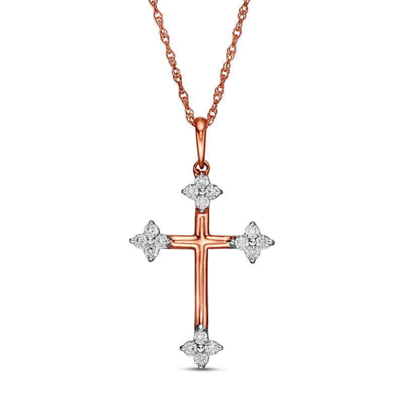 0.17 CT. T.W. Natural Diamond Clover Cross Pendant in 10K Rose Gold