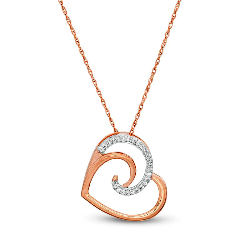 0.05 CT. T.W. Natural Diamond Swirl Tilted Heart Pendant in 10K Rose Gold