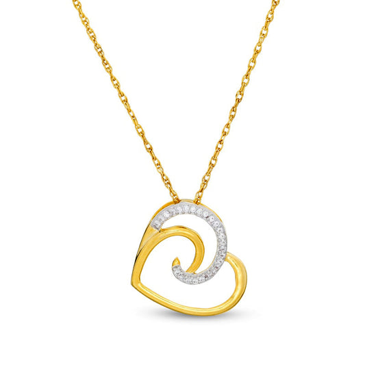 0.05 CT. T.W. Natural Diamond Swirl Tilted Heart Pendant in 10K Yellow Gold