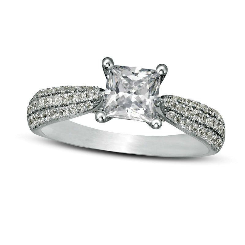 Celebration Ideal 1.20 CT. T.W. Certified Princess-Cut Natural Diamond Engagement Ring in Solid 14K White Gold (I/I1)