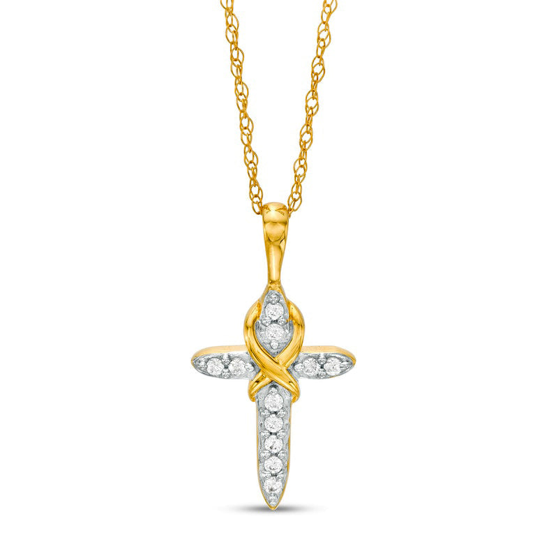 0.1 CT. T.W. Natural Diamond Cross with Infinity Overlay Pendant in 10K Yellow Gold