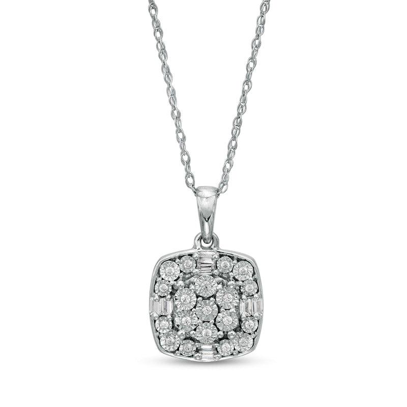 0.1 CT. T.W. Composite Natural Diamond Cushion Frame Pendant in Sterling Silver