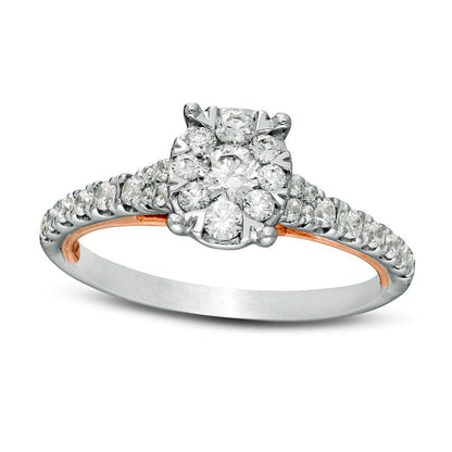 0.75 CT. T.W. Natural Diamond Oval Frame Engagement Ring in Solid 14K Two-Tone Gold