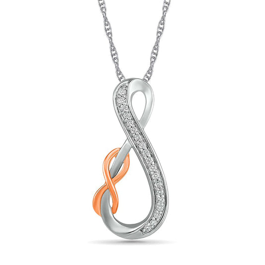 0.1 CT. T.W. Natural Diamond Double Infinity Loop Pendant in Sterling Silver and 10K Rose Gold