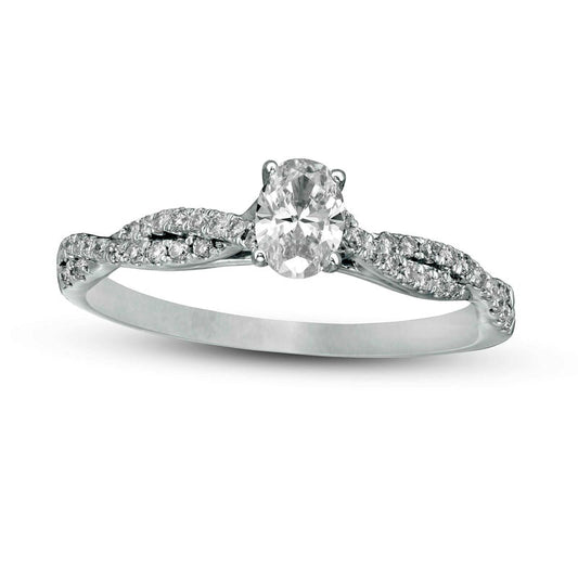 0.50 CT. T.W. Oval Natural Diamond Twist Engagement Ring in Solid 14K White Gold