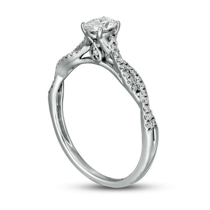 0.50 CT. T.W. Oval Natural Diamond Twist Engagement Ring in Solid 14K White Gold