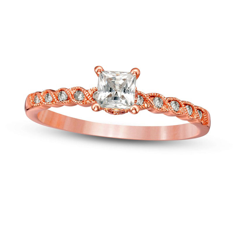 0.63 CT. T.W. Princess-Cut Natural Diamond Antique Vintage-Style Twist Shank Engagement Ring in Solid 14K Rose Gold